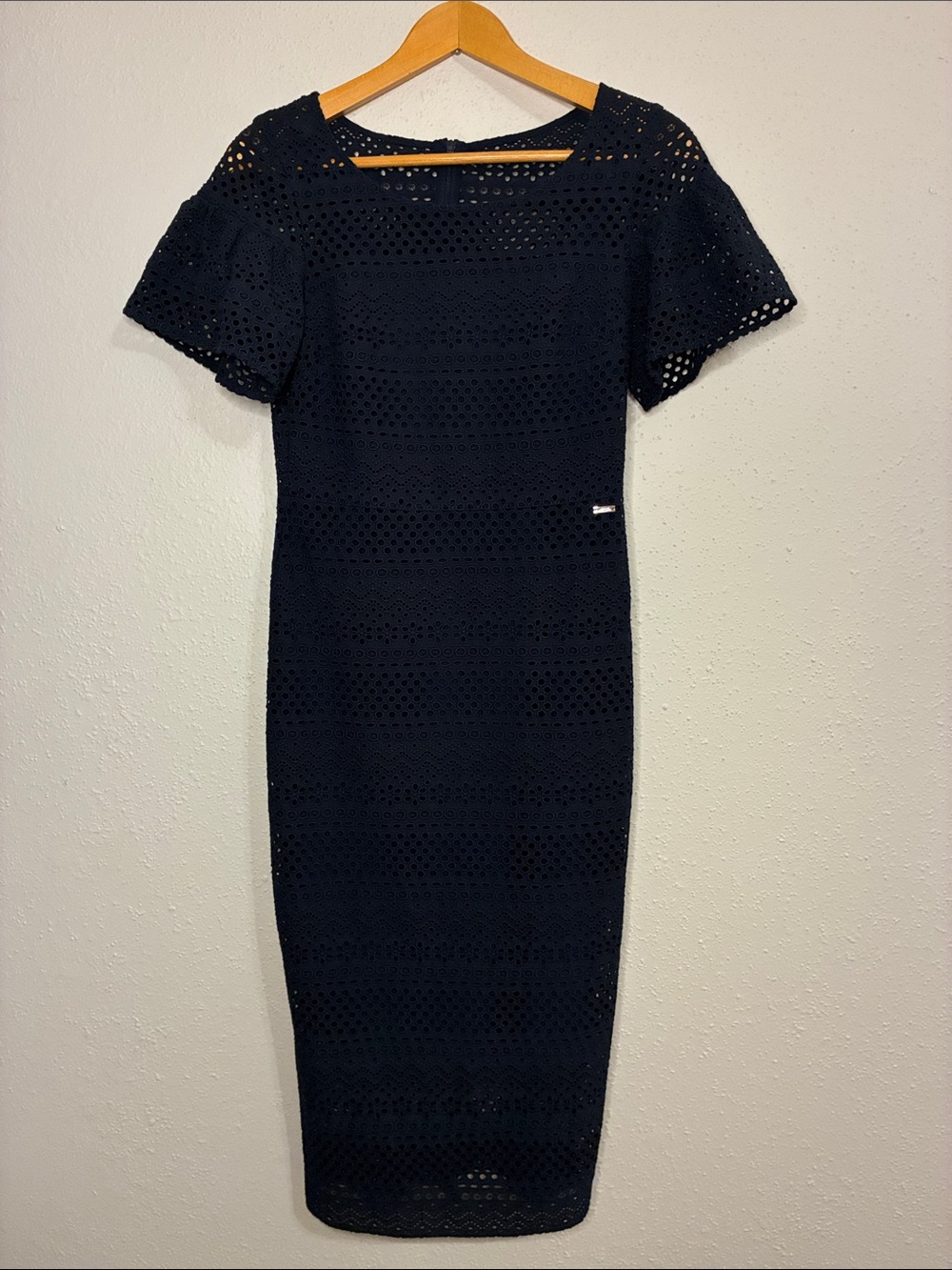 Armani Exchange Dark Navy Eyelet Midi Dress